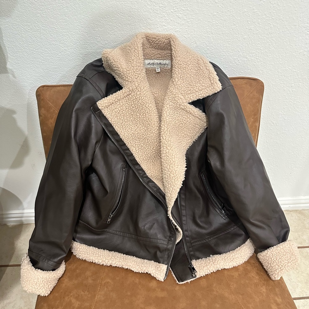 Faux leather Sherpa biker jacket